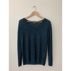 Cos Metallic Sheer V-Neck Knit Top Sz S Blue Pullover Long Sleeve Quiet Luxury